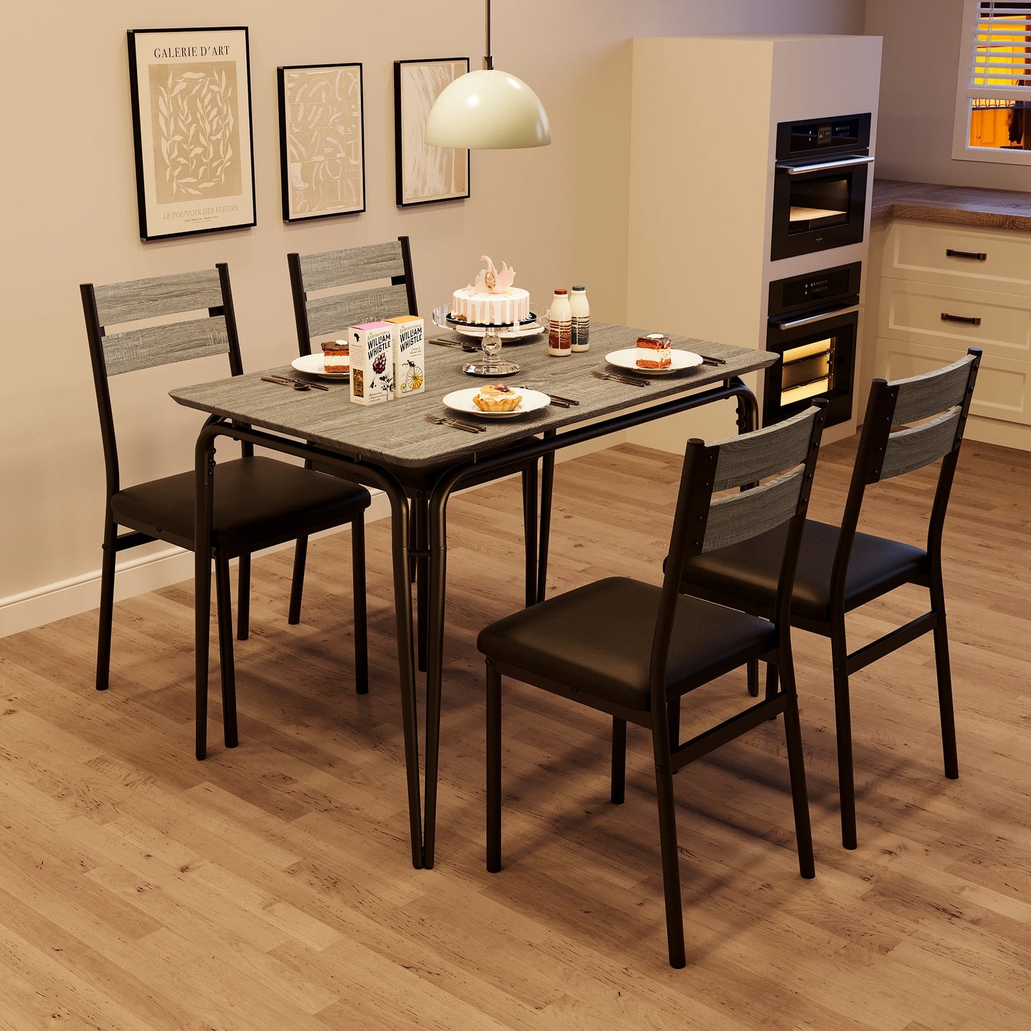 Dining Table Set for 4,Kitchen Table and Chairs for 4, 5 Piece Modern Dining Room Table Set, Dinner Table Set for 4, Rectangular