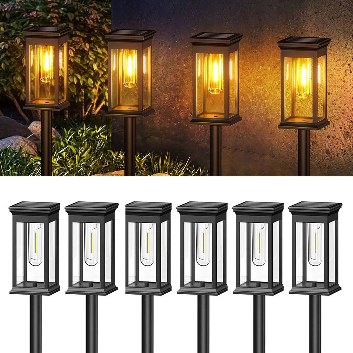 2/6/12 Pack [Upgraded] Solar Lights, 2700K Warm White, Super Bright 12Hrs, for Yard/Garden Walkway