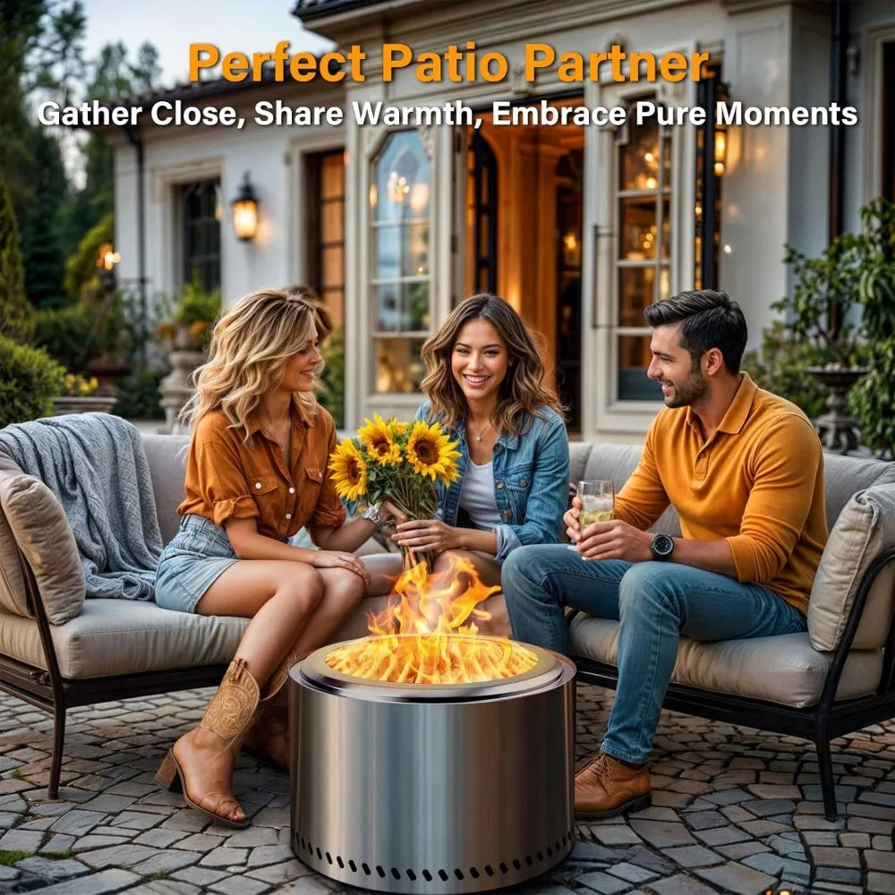 20 Inch Outdoor Wood-Burning Fire Pit, Stainless Steel Backyard Fireplace for Patio and Garden Gatherings