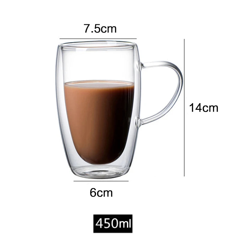 150/250/350/450ml Heat Resistant Double Wall Coffee Cup Transparent Glass