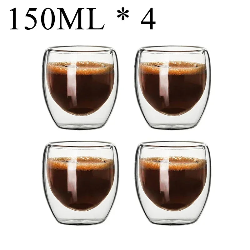 2-18PCS Double Wall High Borosilicate Glass Mug Heat Resistant Tea Milk Juice Coffee
