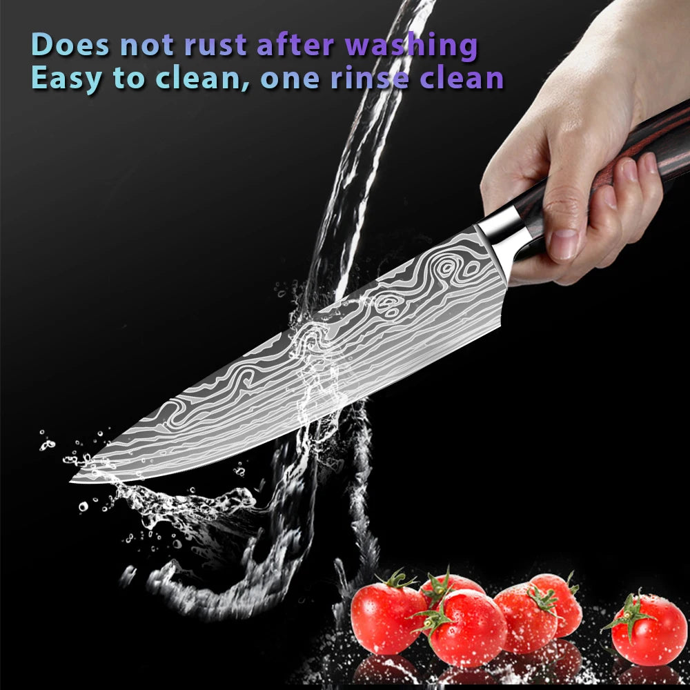 Professional 5Pcs Kitchen Chef Knife Set with Sharp High Carbon Stainless Steel Forged Blade