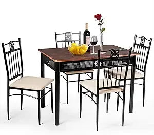 Dining Table Set FR 4, Kitchen Table and Chairs Set with Metal Frame & Padded Seat, Dining Table and Chairs Set of 4 for Dining