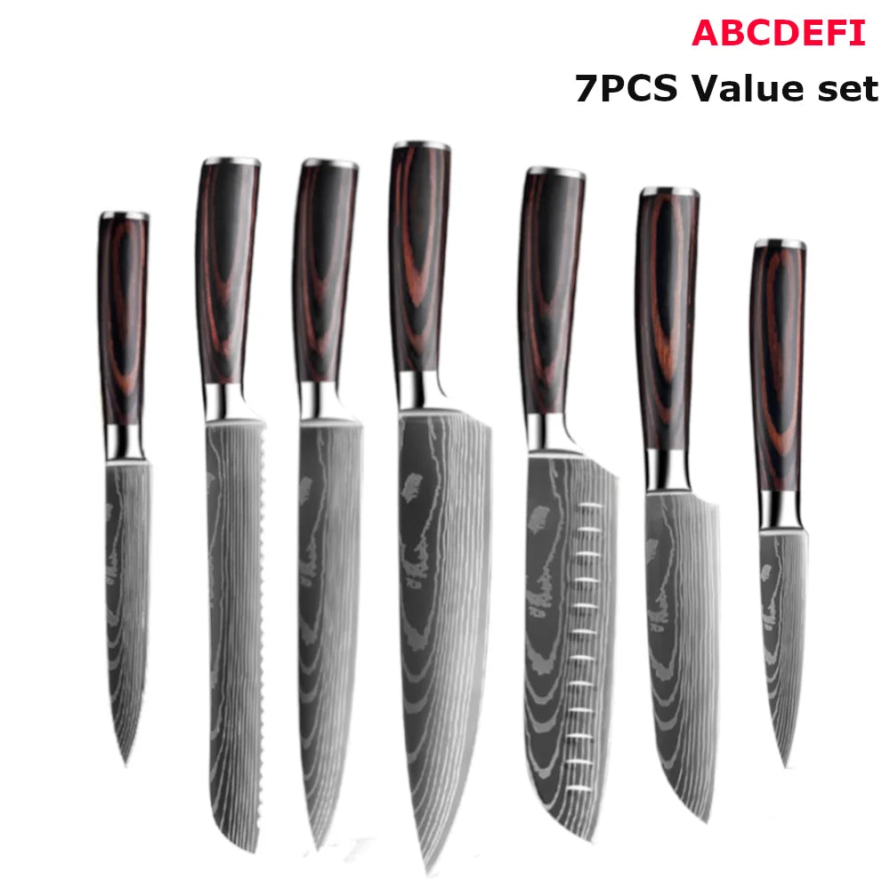 1-10Pcs Chef Knife For kitchen Set Japanese Sharp Cleaver Slicing Utility Knife Cooking Tools