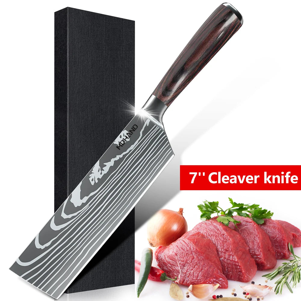 1-10PCS Chef knife Japanese Kitchen Knives Set  Stainless Steel Cleaver Slicer Knife