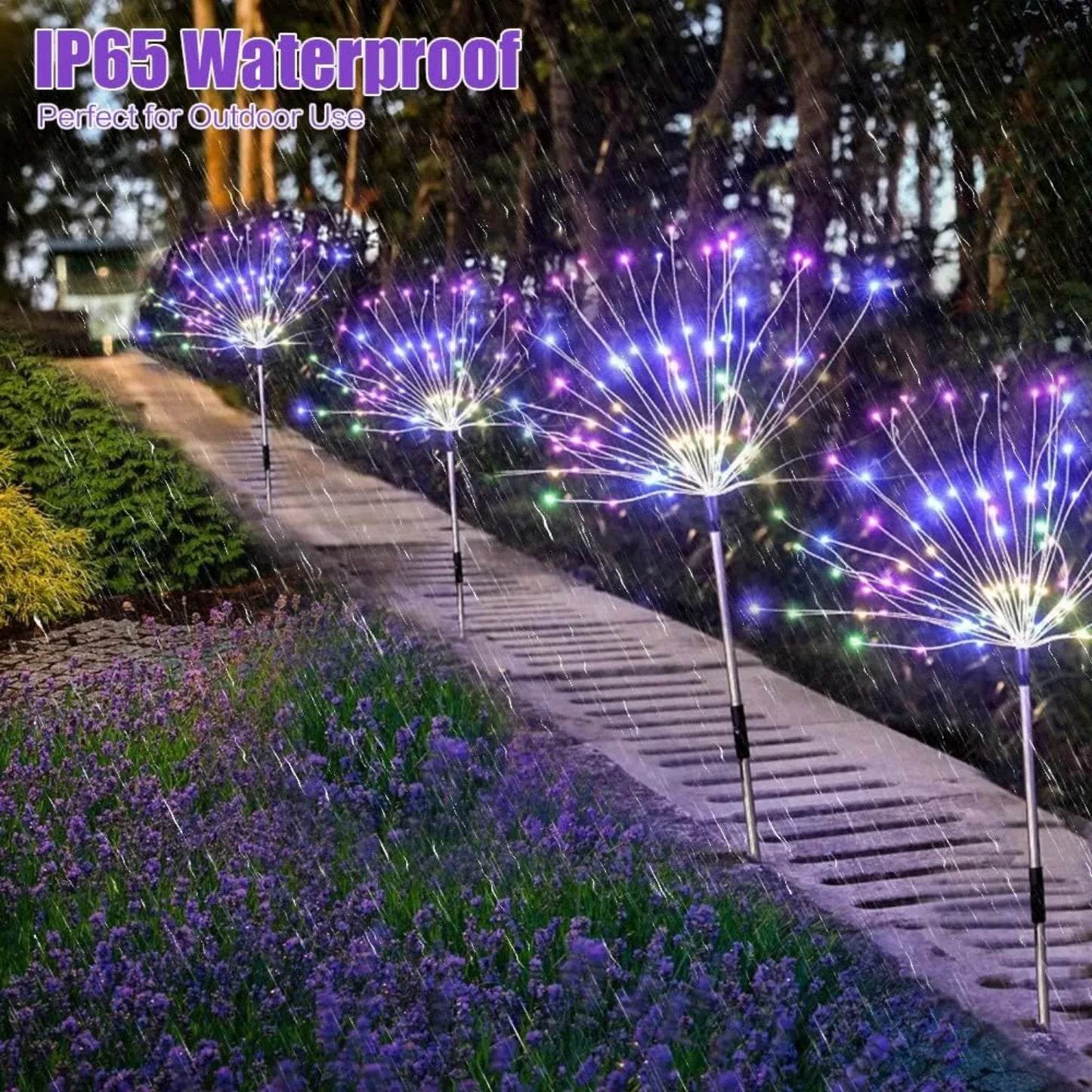 4 Pack Solar Firework String Lights - IP65 Waterproof 8 Modes w/Remote, Outdoor Christmas Decor for Garden/Patio/Party