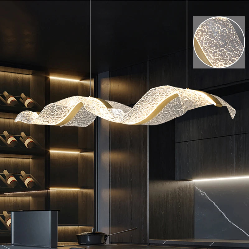 Nordic Creative Led Chandelier Design Long Wave Pendant Lights Restaurant Bar Lamp Dining Room Home Decor Hanging Light Fixture
