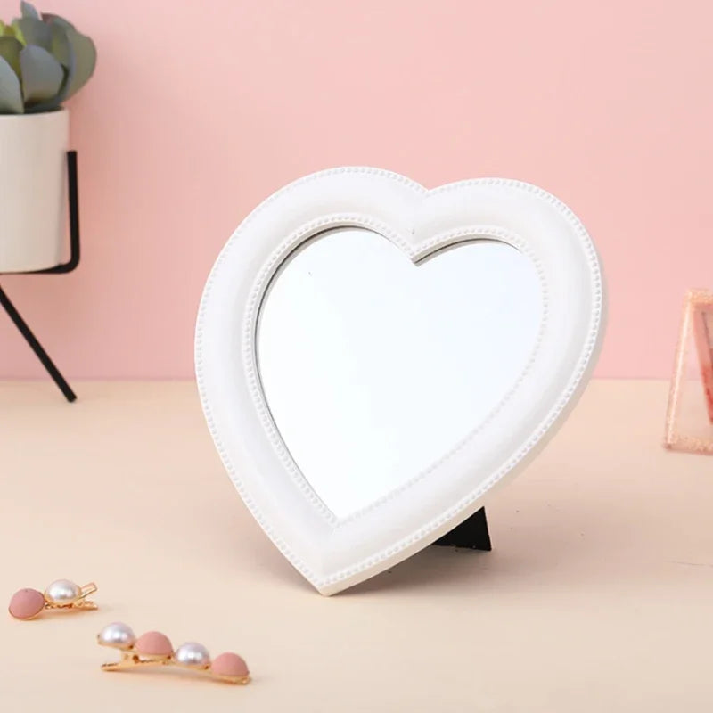 Heart-shaped Mirror Bedroom Table-top Makeup Mirror Home Dual-purpose Wall-mounted Dressing Mirror Cute Heart-shaped Pose Prop