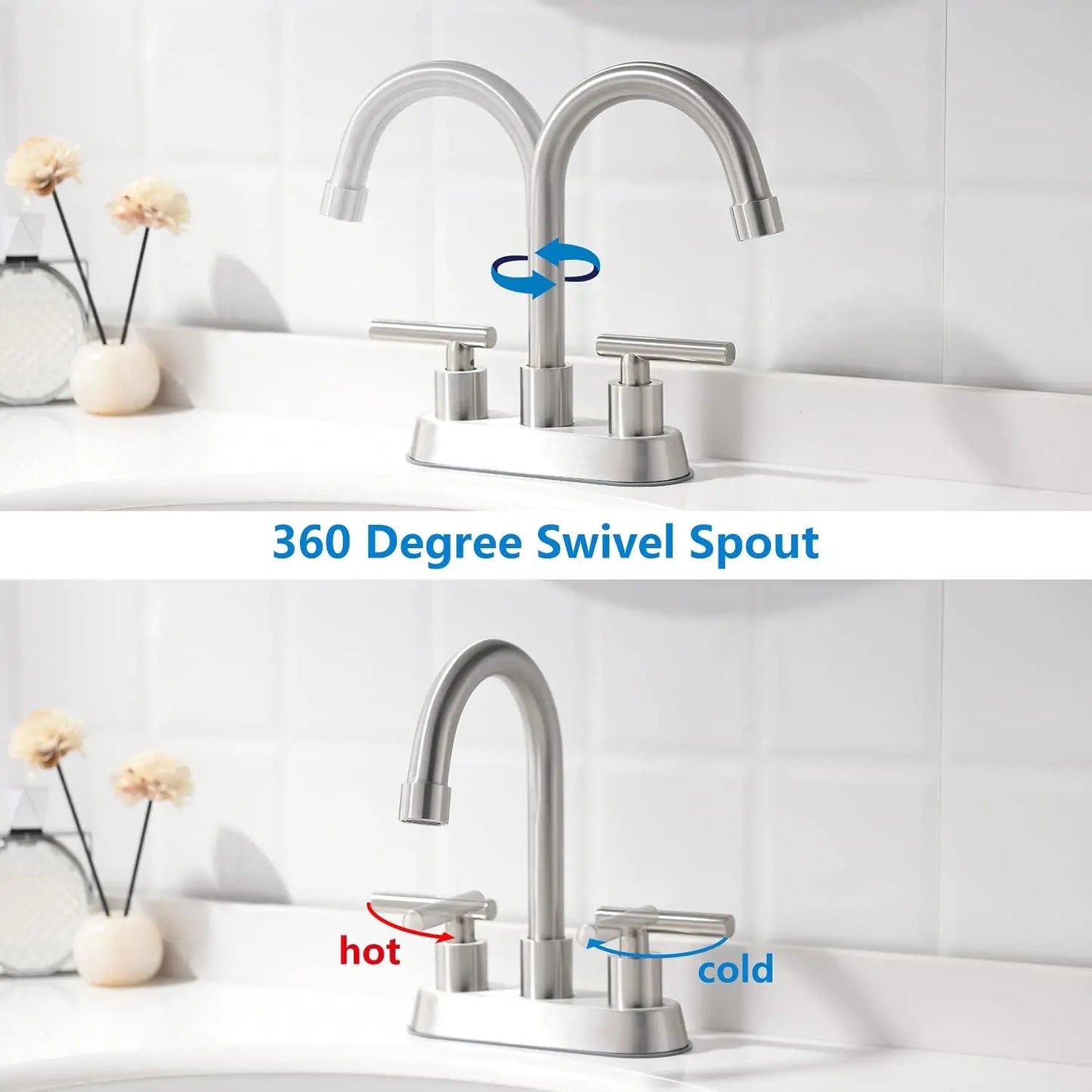 Black Bathroom Faucets, 2 Handle Bathroom Sink Faucet, 4-Inch Centerset Bathroom Sink Faucet with Pop Up Drain and Water Supply