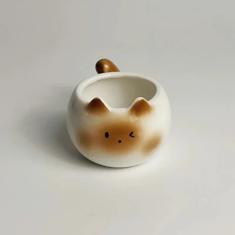 Cute Ceramic Cup Creative Siamese Cat Shaped Mug Coffee Household Drinking Utensil Funny Birthday Gift
