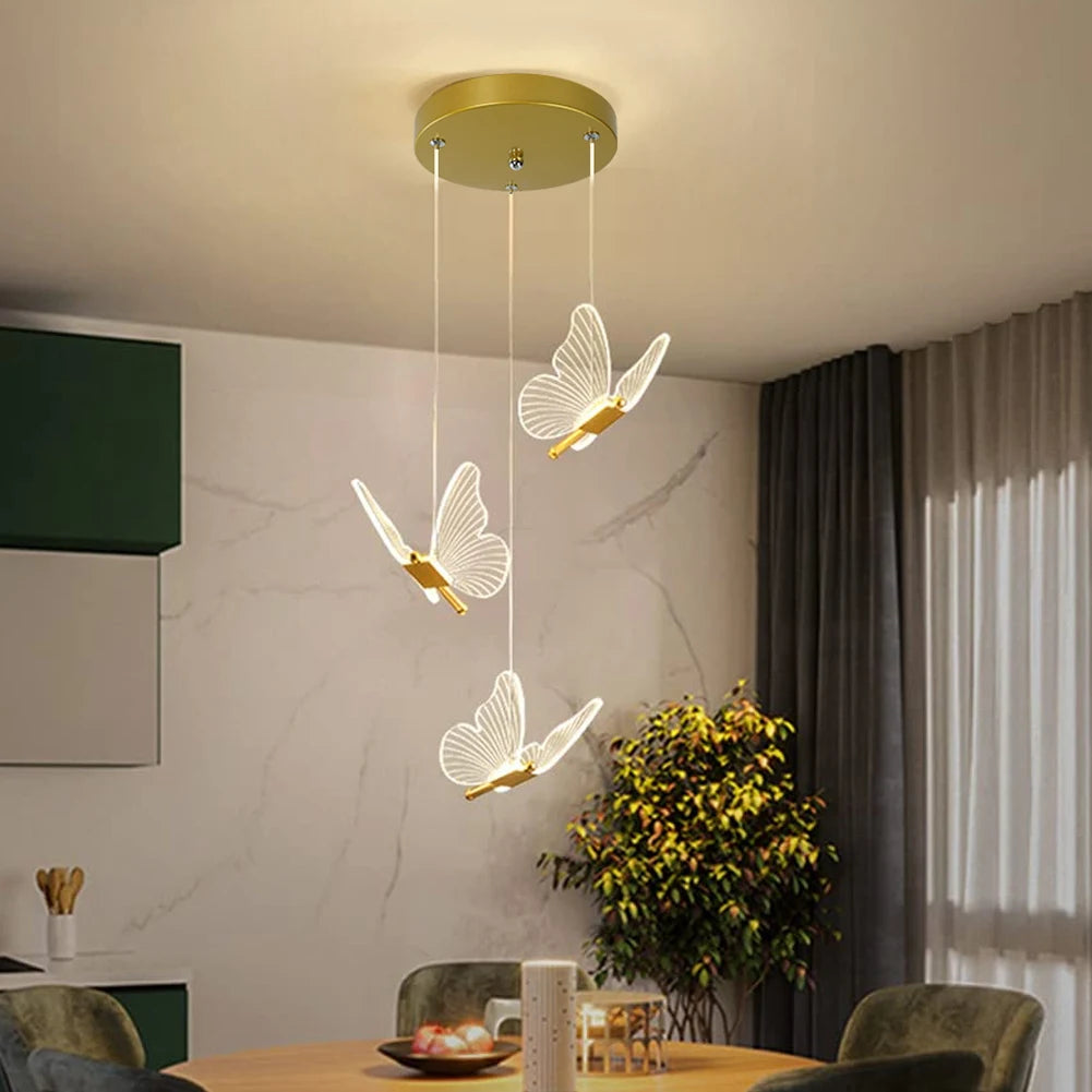 LED Modern 3-Head Butterfly Pendant Ceiling Light, Bedhead Indoor Living Room Dining Room Kitchen Decorative Lighting