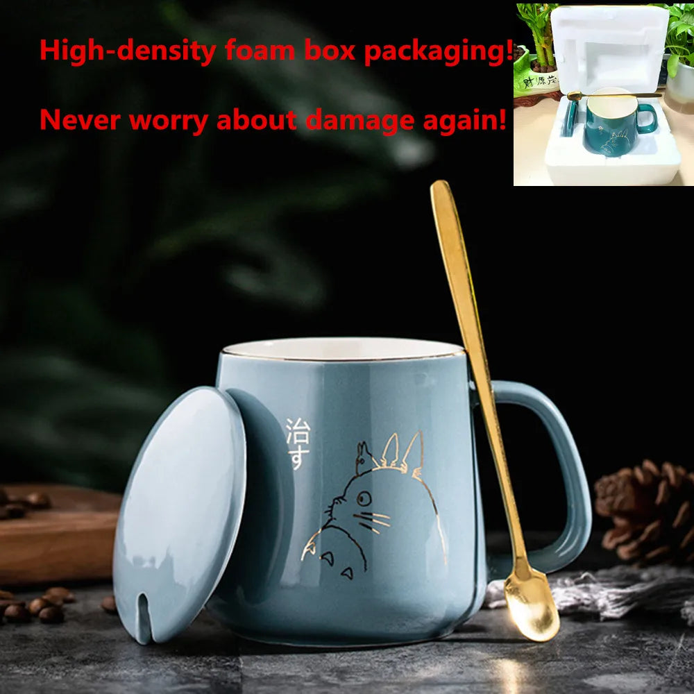 400ml New Product European Style Light Luxury Gold-painted Ceramic Coffee Mug with Lid Spoon