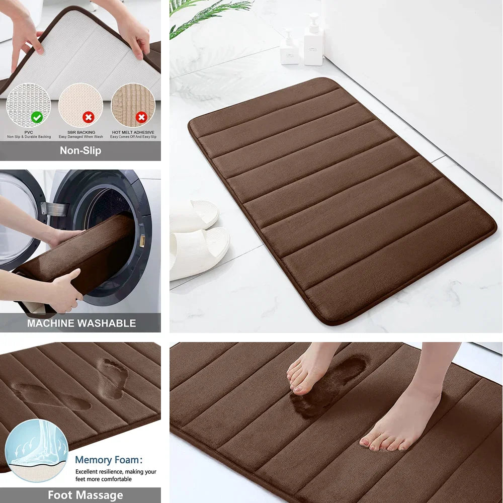 Super Absorbent Bath Mat Memory Foam Carpet Non-slip Bathroom Rug Bathtub Side Floor Rugs