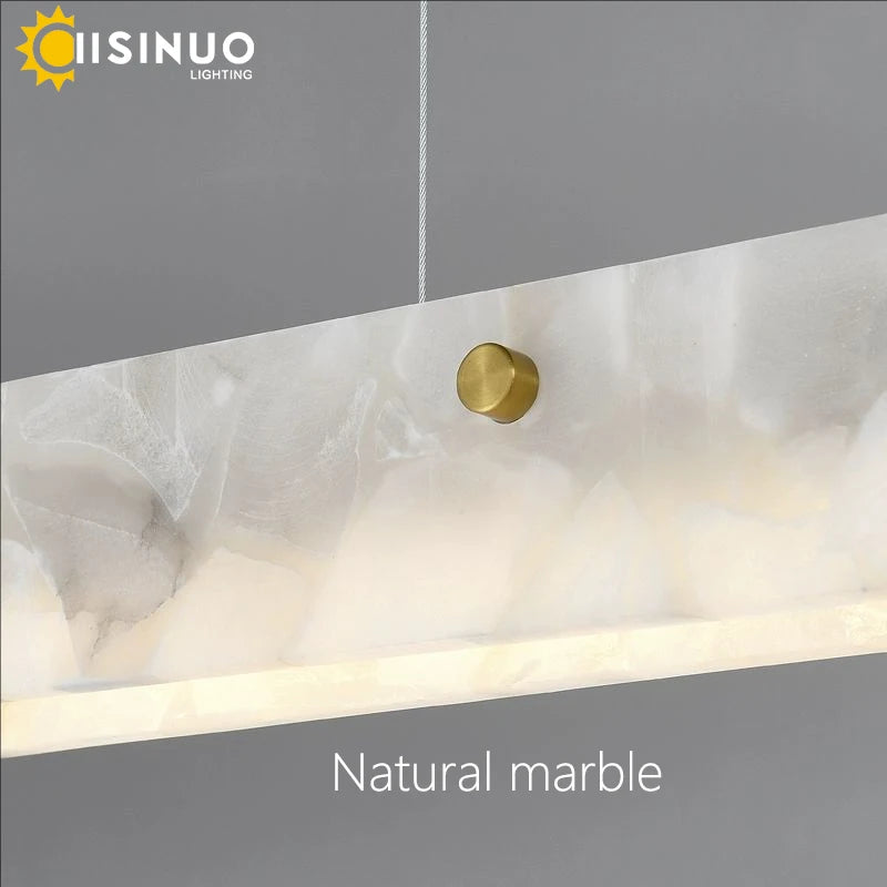 Luxury Linear Pendant Light LED Minimalist Natural Marble Chandelier Hanging Ceiling Fixtures for Kitchen Island Dining Room Bar