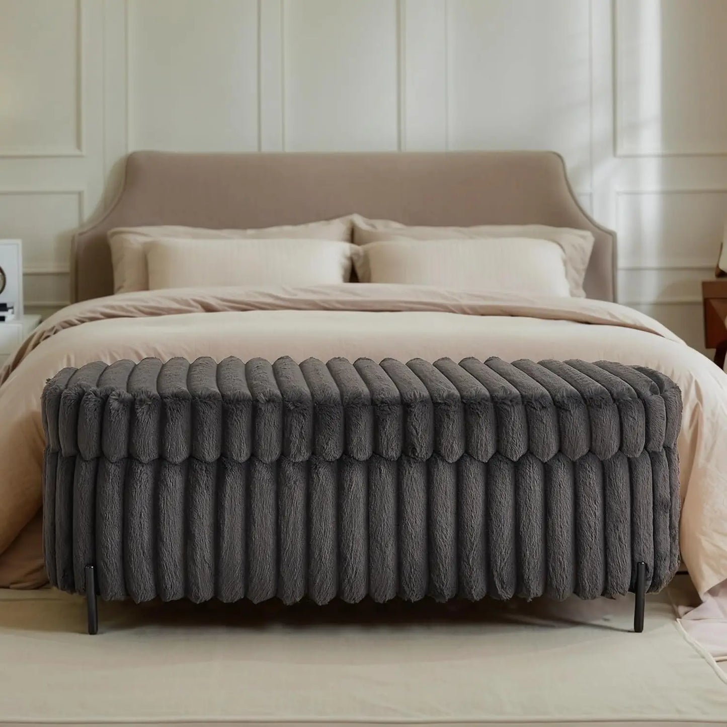 Aoiy & Wifon 49.2" W Storage Ottoman Bench, Upholstered End of Bed Storage Bench with Metal Legs for Bedroom