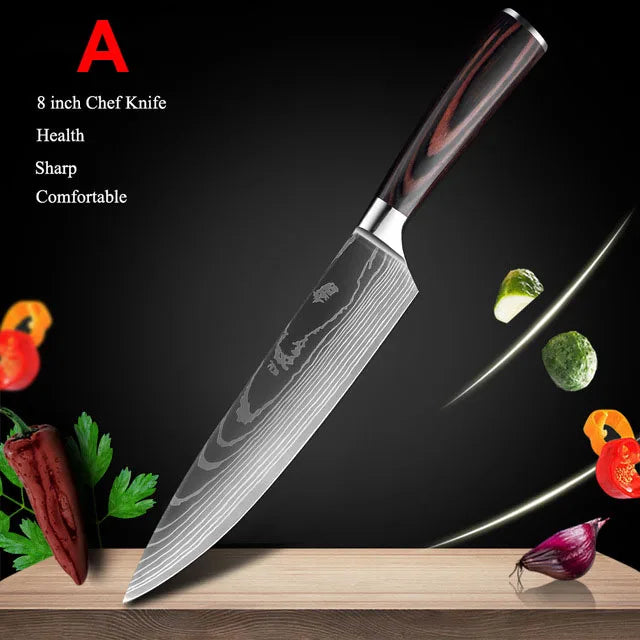 1-10Pcs Chef Knife For kitchen Set Japanese Sharp Cleaver Slicing Utility Knife Cooking Tools