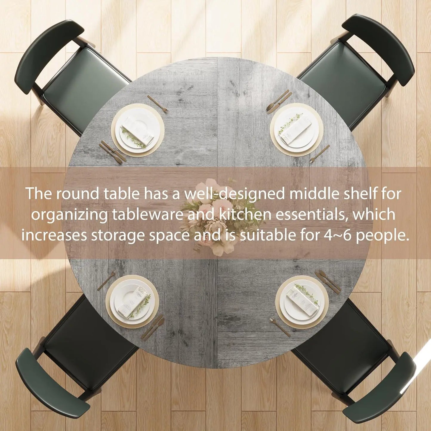 [ TABLE ONLY ] Round Dining Table for 4-6, 42" Farmhouse Kitchen Table with Storage, Circle Dinner Tables for Kitchen, Dining Ro