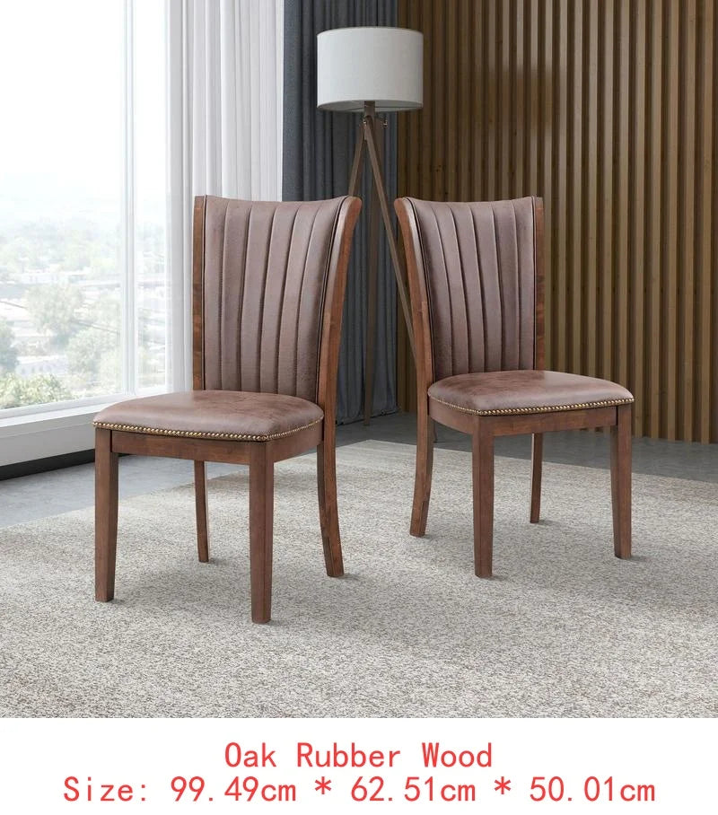 Mid-Century Modern 7-Piece Dining Table Set, Rectangular Oak Table with 6 Faux Leather Upholstered Chairs for Kitchen or Dining