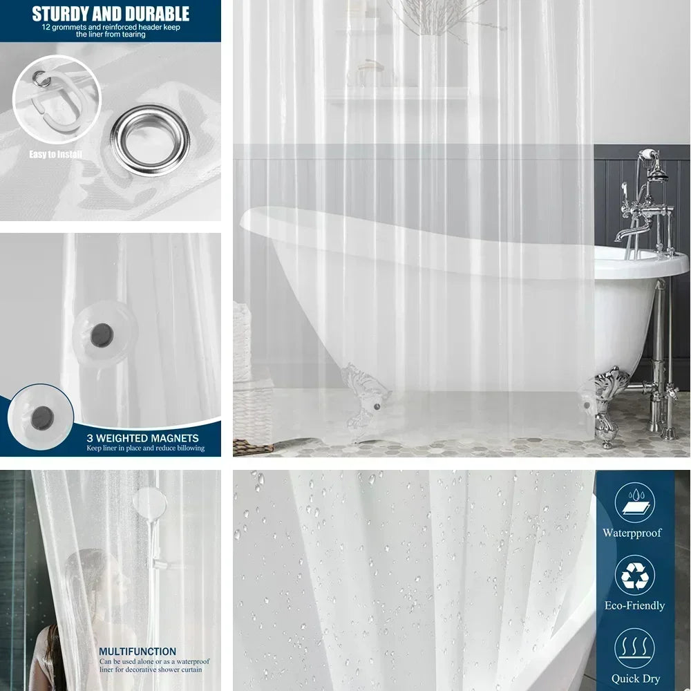 Clear Shower Curtain Plastic Shower Liner PEVA 180x200CM Lightweight Waterproof Shower Curtains for Bathroom