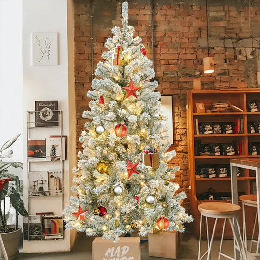 190cm Pre-Lit Artificial Christmas Tree 2025 Christmas Decorations 200 Warm-White LED Light White Green 460 Dense Branch Tips