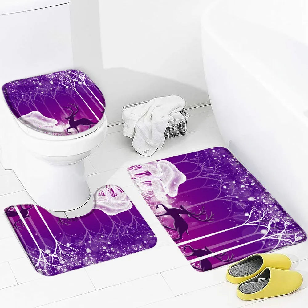 Christmas 3pcs Set Bath Mat Cute Snowman Red Bow Winter New Year Bathroom Decor Anti Slip Flannel Foot Mats Rug Carpets Washable