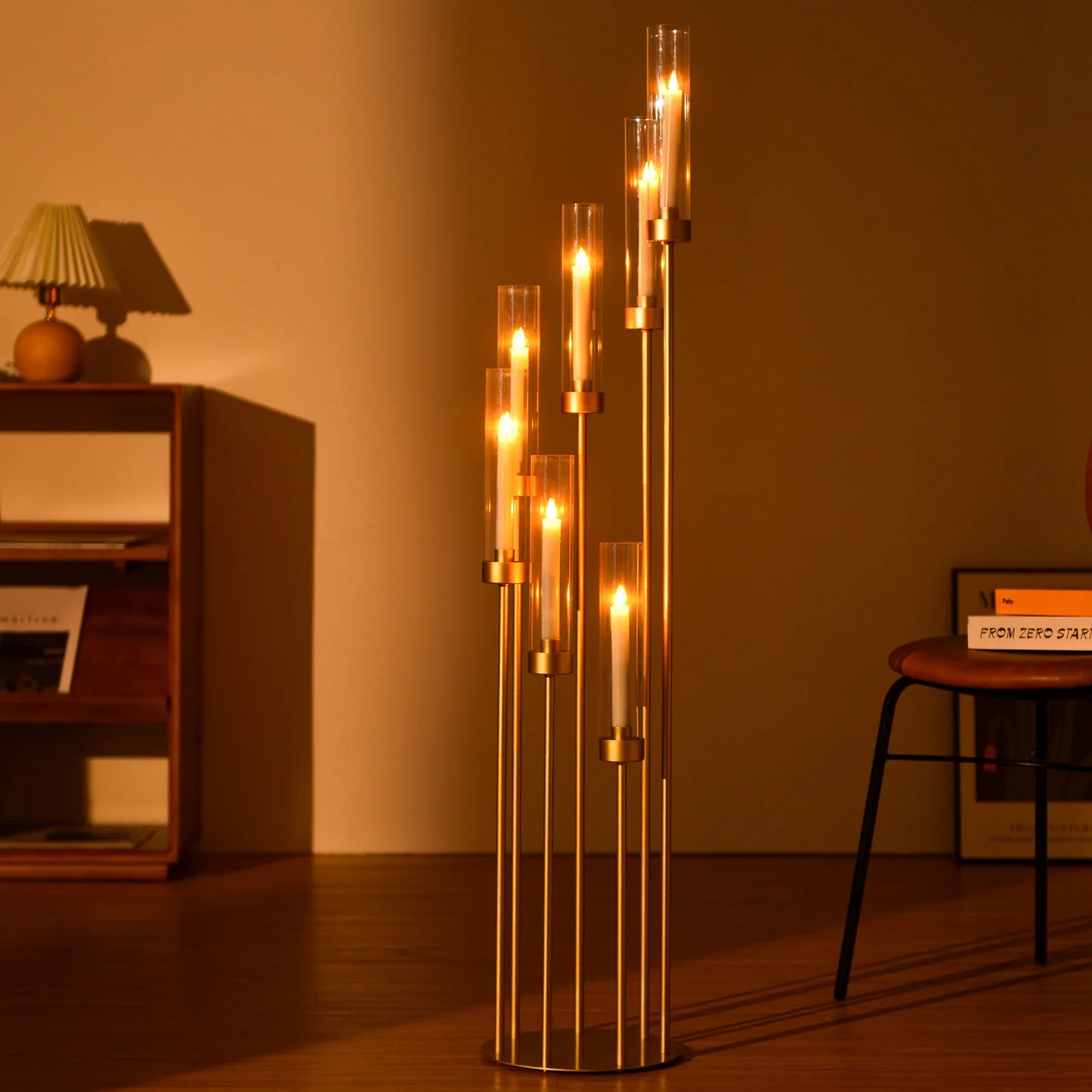 Floor Candle Holders for Wedding Metal 7 Arms Candelabra with Clear Acrylic Shade for Table Centerpiece(48 Inche)