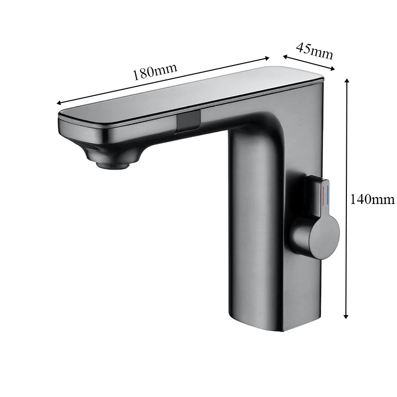 Luxury Silver Gray Smart LCD Daul Sensor Bathroom Basin Faucet Zinc Alloy Deck Mount