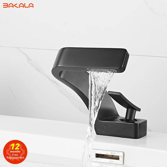 Bathroom Deck Mounted Basin Faucet Black Sink Tap Single Hole Water Tap Hot and Cold Mitigeur Salle De Bain Mixer Faucet