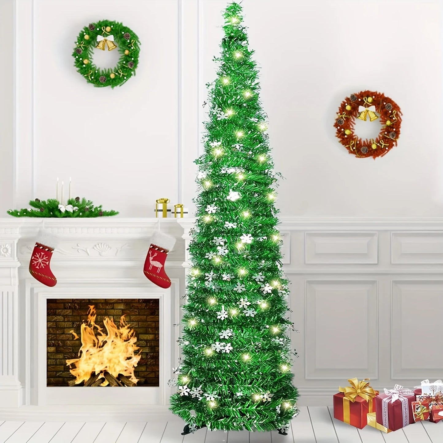 5ft Pop-up Christmas Light Tree, Easy to Assemble Coastal Shining Colorful Christmas Pencil Tree,