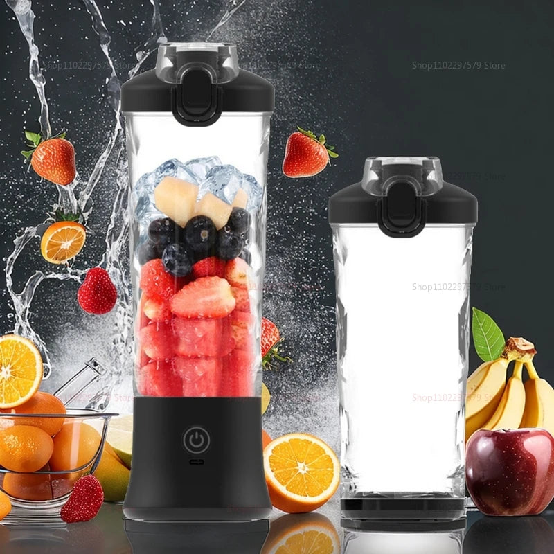 600ml Portable Electric Fruit Juicer Mixer machine USB Rechargeable Mini Fruit Juice Blender with 6 Blades Compact