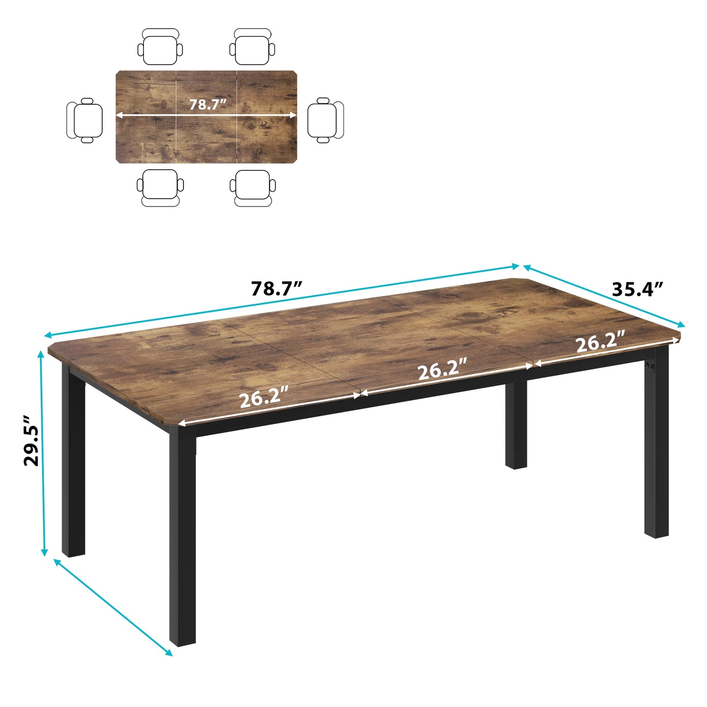 Dining Table for 6-8 People, 78 Inch Long Kitchen Dining Table， Rectangular Dining Table with Cut Corners for Living Room