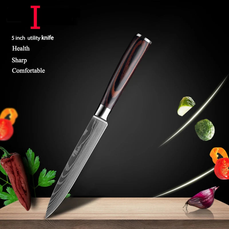 1-10Pcs Chef Knife For kitchen Set Japanese Sharp Cleaver Slicing Utility Knife Cooking Tools