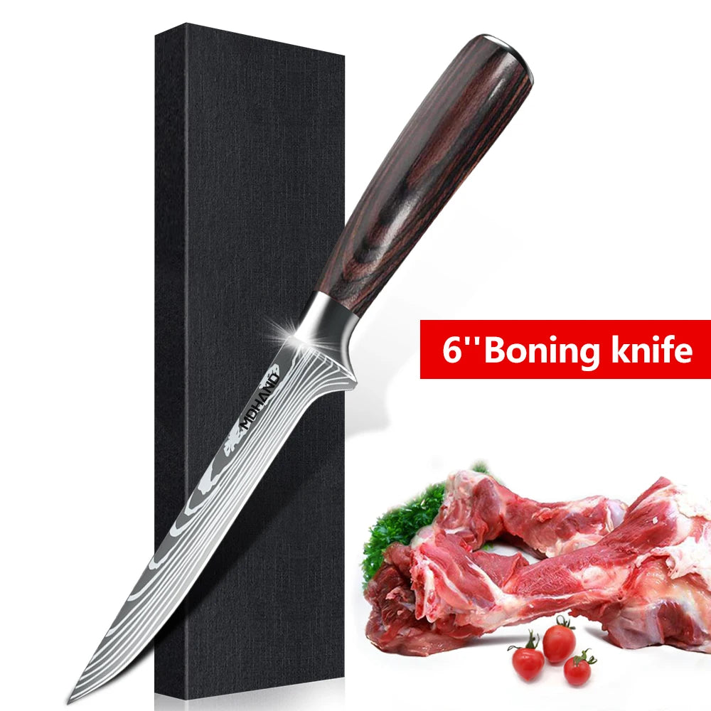1-10PCS Chef knife Japanese Kitchen Knives Set  Stainless Steel Cleaver Slicer Knife