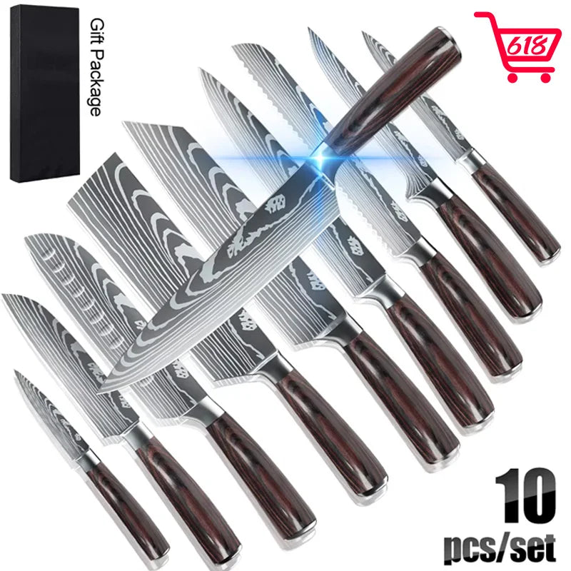 8/10pcs Gift Kitchen Knives Set  Pattern Chef Knife High Carbon
