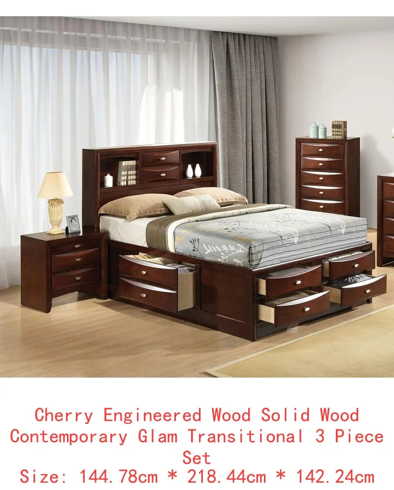 Contemporary Queen Bed with 2 Nightstands and Bookcase Headboard in Gray - 3 Piece Bedroom Furniture Set