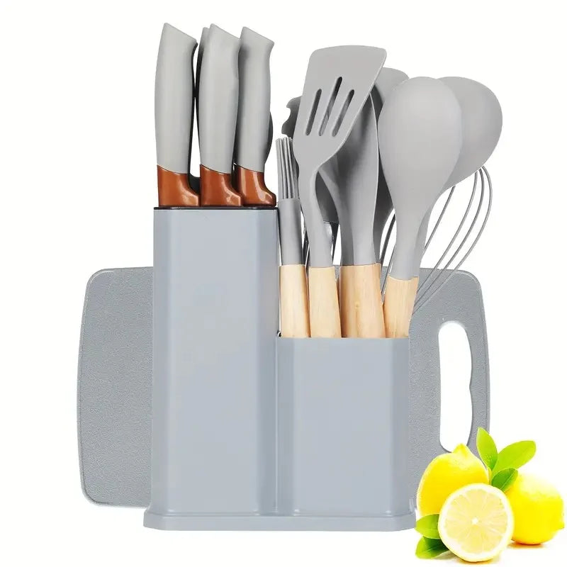 19-piece multi-functional kitchen knife set with scissors and cutting board