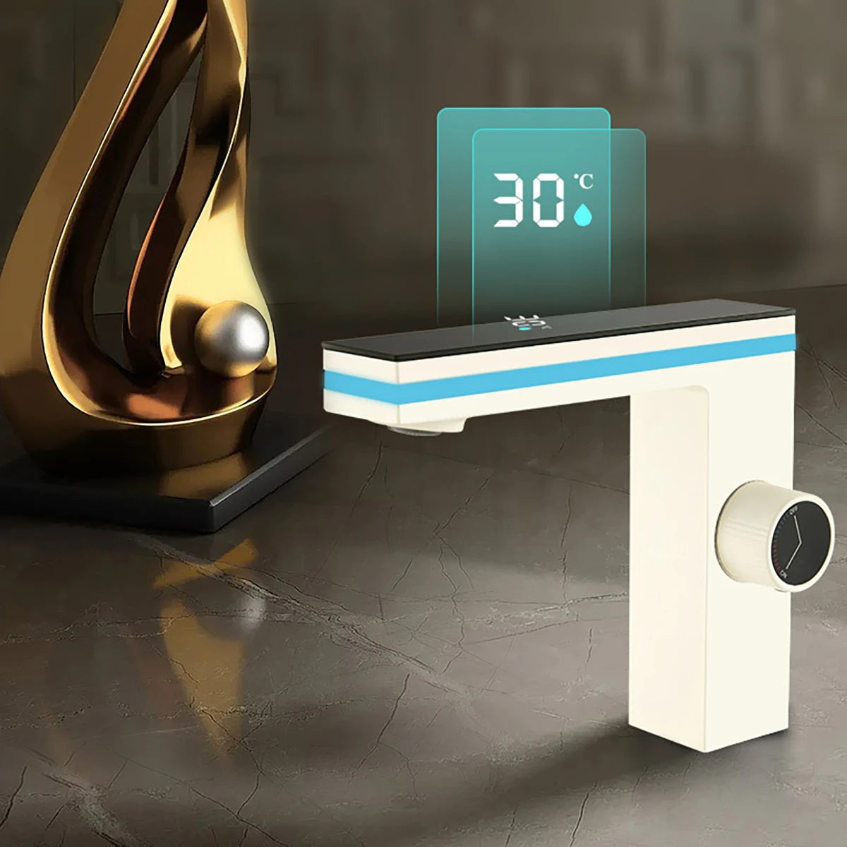 Digital Display Bathroom Washbasin Faucet Smart LED Brass Countertop Washbasin Hot and Cold Water