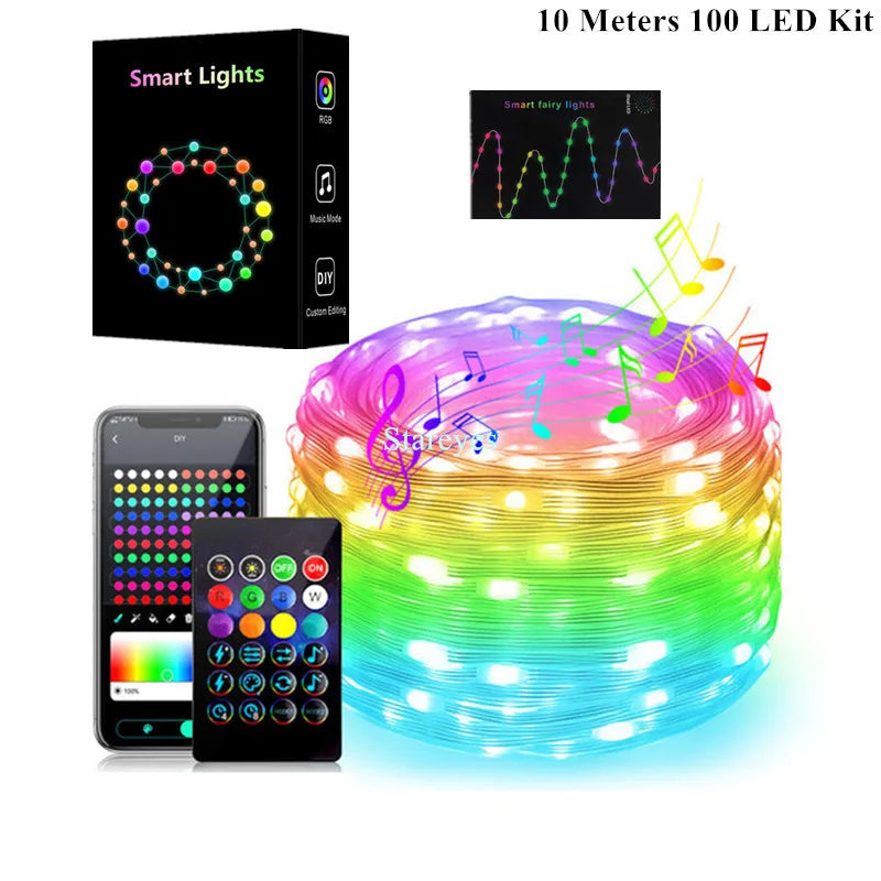 Smart RGB USB DC5V 5m 10m 15m 20m IP65 LED String WS2812B IC Magic color Bluetooth APP IR Remote Christmas Light RGB DIY Decor