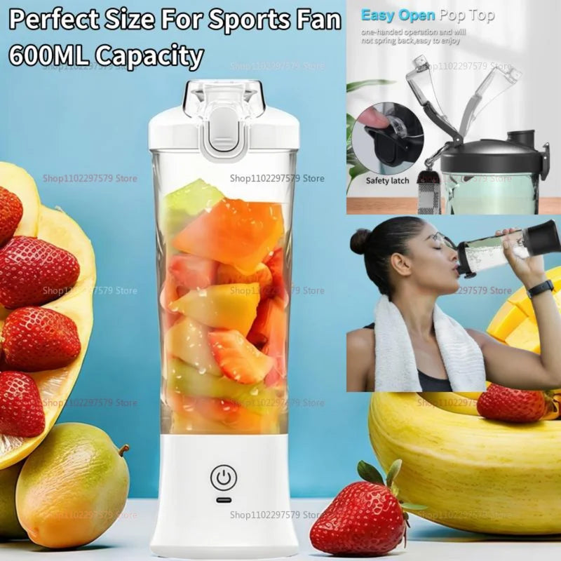 600ml Portable Electric Fruit Juicer Mixer machine USB Rechargeable Mini Fruit Juice Blender with 6 Blades Compact