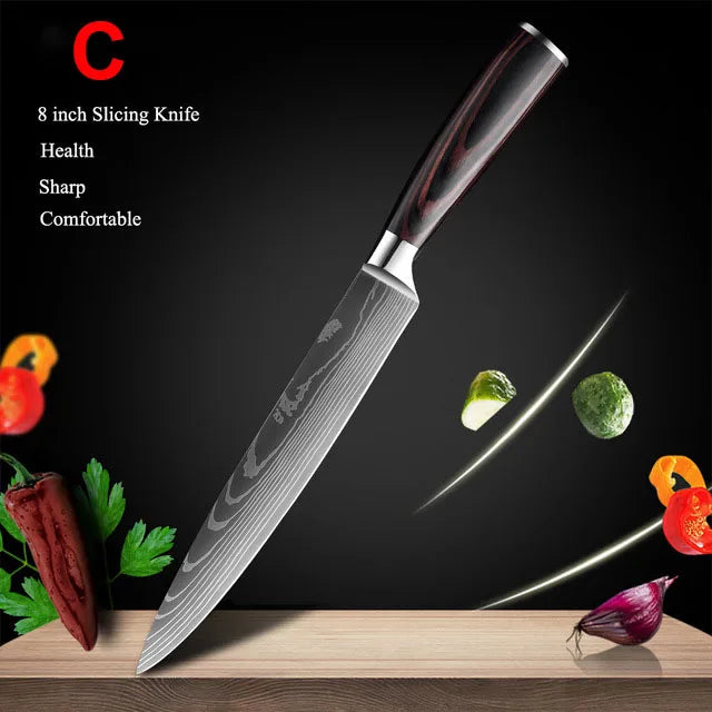 1-10Pcs Chef Knife For kitchen Set Japanese Sharp Cleaver Slicing Utility Knife Cooking Tools