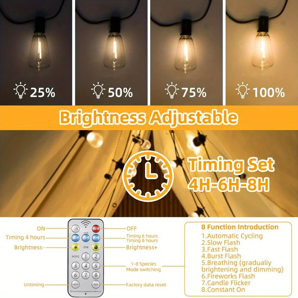 50FT Solar String Lights Waterproof with Remote ST38 LED Dimmable Globe Outdoor Lights for Patio Outdoor with 15/ 30 Lights