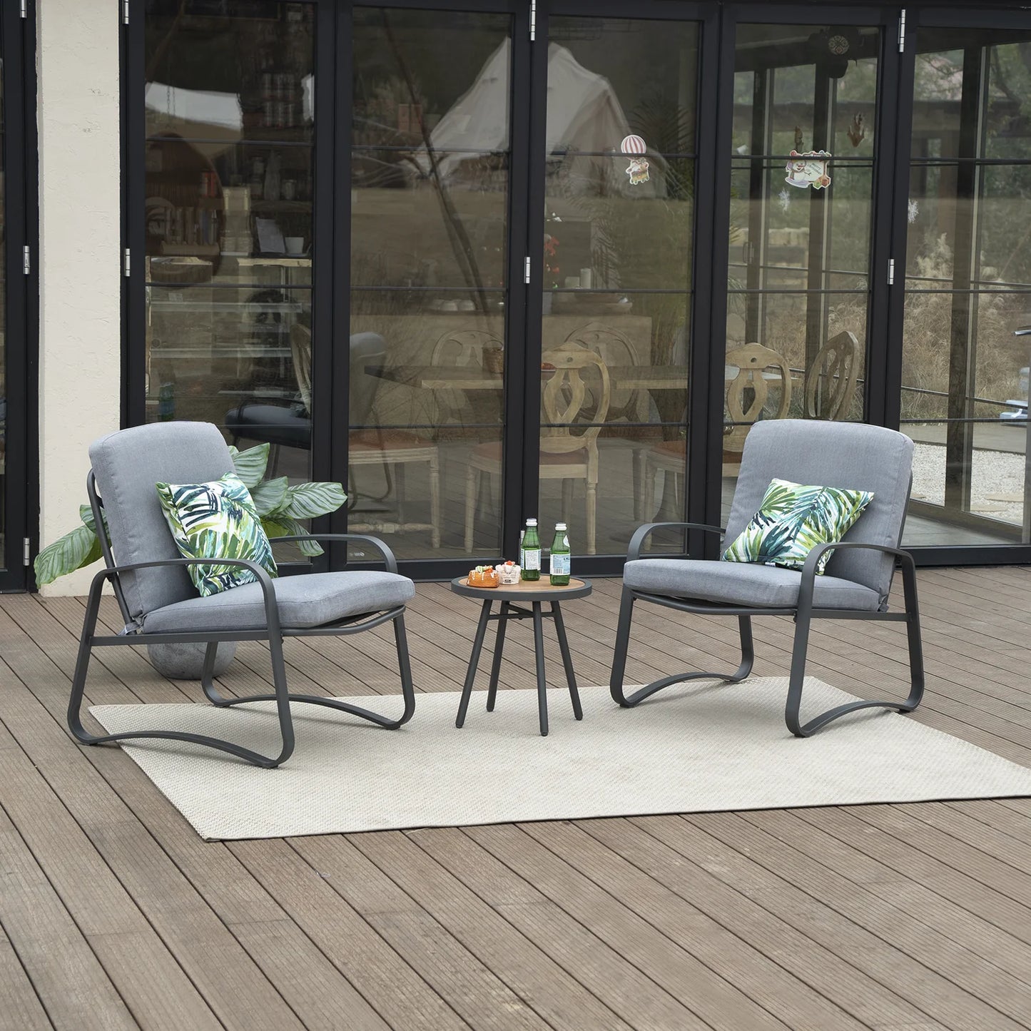 NAGA BAHNA 3 Piece Rocking Bistro Set Wicker Patio Outdoor Furniture Porch Chairs Conversation Sets with DPC Coffee Table