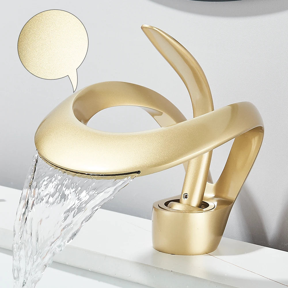 Solid Brass Waterfall Basin Faucet Single Handle Hot Cold Water Mixer Tap For Bathroom Sink