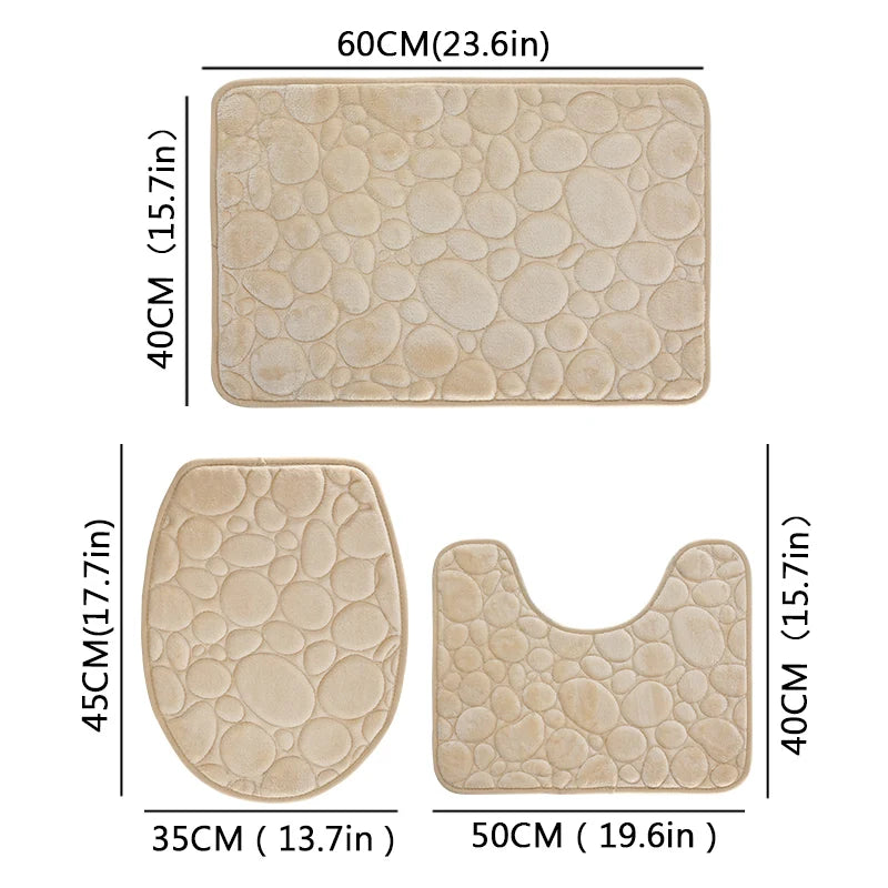 1 Set of Solid Color Simple Bathroom Water-absorbing and Non-slip Floor Mat Stone Pattern, Comfortable and Soft, Three-piece Set