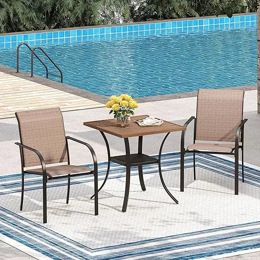 7 Pieces Patio Dining Set, Patio Furniture Set of 6 Patio Stackable Dining Chairs and Outdoor Rectangular Metal Table with Stor
