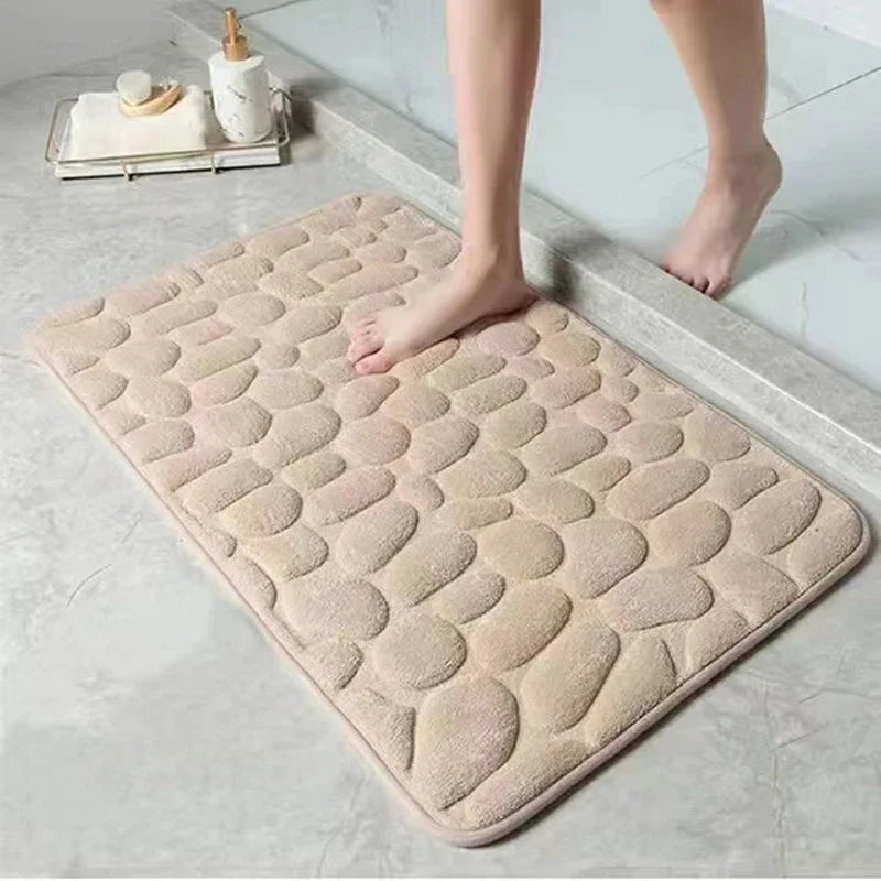 3D Non Slip Bathroom Mat Cobblestone Embossed Bath Mats Absorbent Doormat Carpet