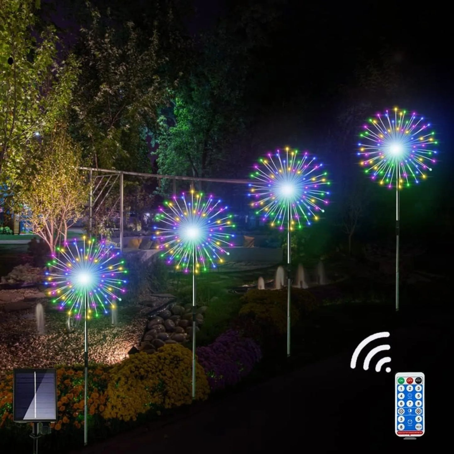 4 Pack Solar Firework String Lights - IP65 Waterproof 8 Modes w/Remote, Outdoor Christmas Decor for Garden/Patio/Party
