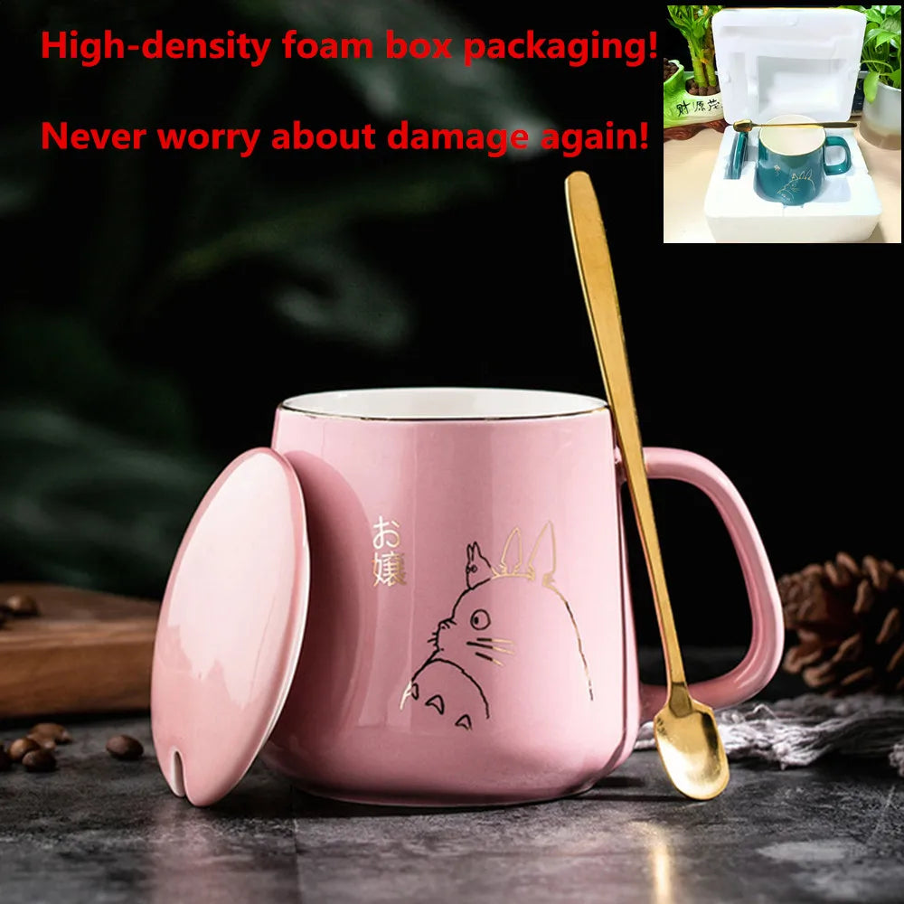 400ml New Product European Style Light Luxury Gold-painted Ceramic Coffee Mug with Lid Spoon