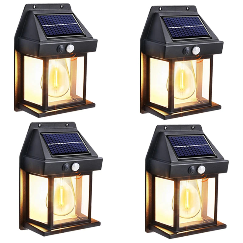 Solar-Powered Waterproof Outdoor Wall Light with Motion Sensor Tungsten Filament Garden Yard Decoration LED Lamp 3 Modes 1-4Pcs
