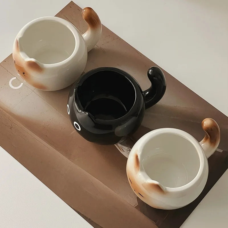 Cute Ceramic Cup Creative Siamese Cat Shaped Mug Coffee Household Drinking Utensil Funny Birthday Gift